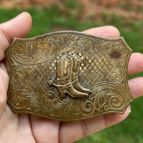 SOLID BRASS BOOTS BELT BUCKLE - Picture 5 of 10